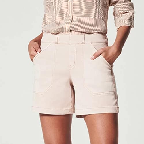 Shorts de zlovhe para mulheres no verão casual, bolsos laterais curtos de teto feminino sem botão e sem zíper lisonjeiro ajuste