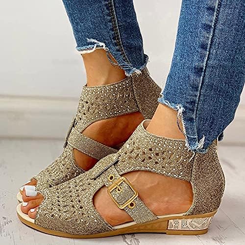 Sandálias femininas de BEIOSELIE MULHAS DE FISH MUITO ALTA PLATAGEM HOLOD Sandal Rhinestone Back Zipper Beach Sandals for