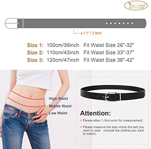 Jasgood 3 pacote cinturões de couro feminino para calça jeans Fashion Ladies Belt com fivela de ouro