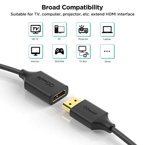 Cabo de extensão HDMI QGEEM 3 pés, 4K HDMI 2.0 Extender macho a cabo fêmea, suporta 3D, Full HD, 2160p, compatível com