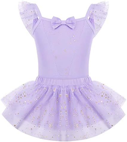 IDOPIP Girls Glitter Star Ginástica Leotards com saia Lantejão de lanterna de manga de balé vestido de dança de bailarina