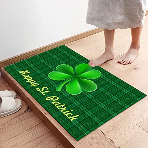 Feliz dia de St. Patrick, trevo de trevo de tapetes de entrada de entrada interna, tapetes xadrez verde -verde, tapetes