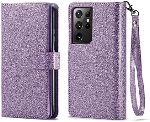 Varikke Samsung S21 Ultra Case Wallet, S21 Ultra Caso com titular de 9 cartas e poderoso capa destacável magnética e alça