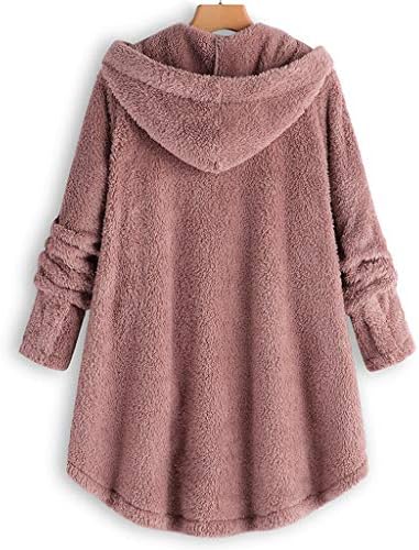 Casaco Ndvyxx Encanto para Mulheres Autumn Túnica Longa de Manga Longa College Fuzzy Leopard Outerwear Hood Botão quente para baixo