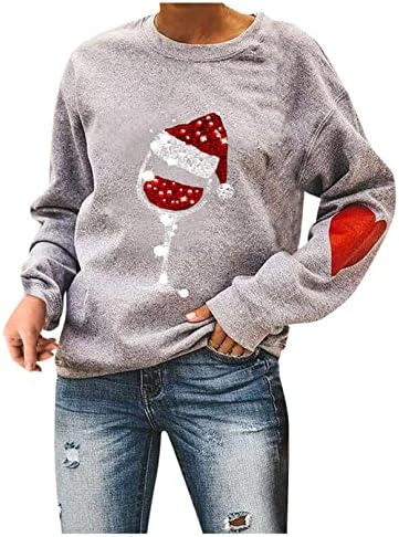 FMCHICO Christmas Sweatshirt para mulheres soltar ombro de manga comprida Tops de árvore de Natal Tops de camisa leve