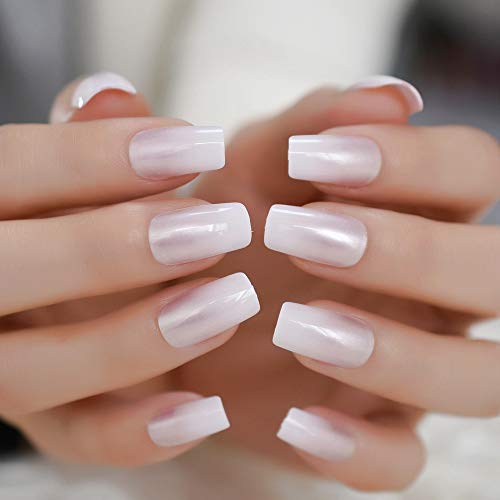 Echiq Pearl Shine Fake Blingly Fake Nails Shimmer White Square French Nail Ombre Faux Ongles Gradiente Médio Punto de