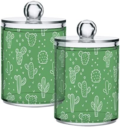 Cactus Green Cotton Swab Suports Recipientes de banheiro Jarros com tampas conjuntos de algodão Round Bolder Round Suports