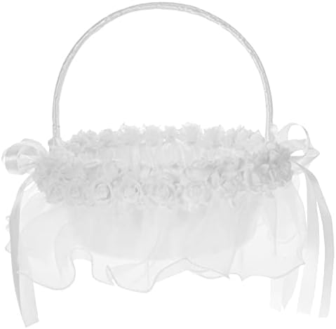 Hanabass Wedding Flower Basket Flower Basket for Flower Girl Advanced White Plinkle Flowers Ribbon