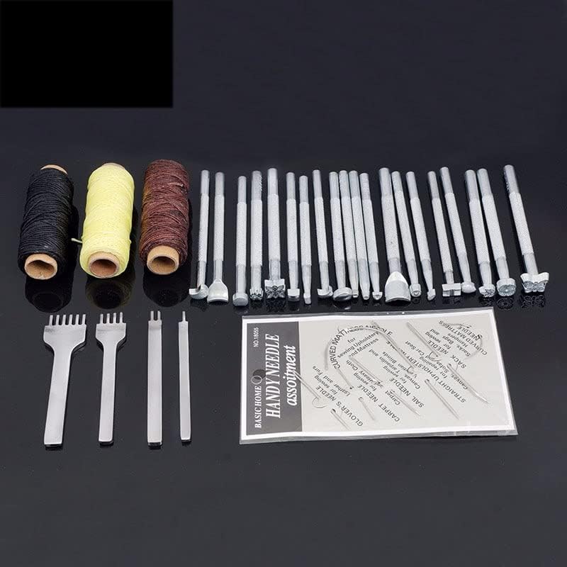 48pcs/conjunto de ferramentas de artesanato de couro Kit de costura de costura à mão Acessórios de couro de escultura de escultura