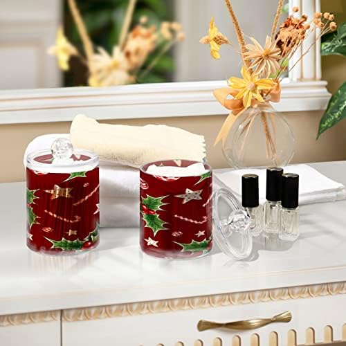 Alaza 2 Pack Qtip Dispenser Dispenser Christmas Holly Candy Cane Banheiro Latas para Bolas de Cotton