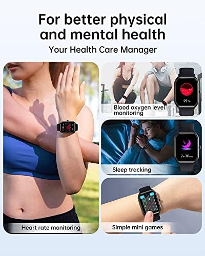 Cuidado com homens e mulheres - 1,91 Screen Smart Watches com monitor de freqüência cardíaca, oxigênio no sangue, rastreador