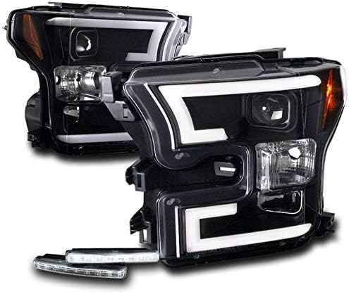 ZMAUTOPARTS DRL LED FARECTROS DE PROJECTOR NEGRO COMPATÍVEL DRL LED WHITE COMPATÍVEL COM 2015-2017 FORD F-150