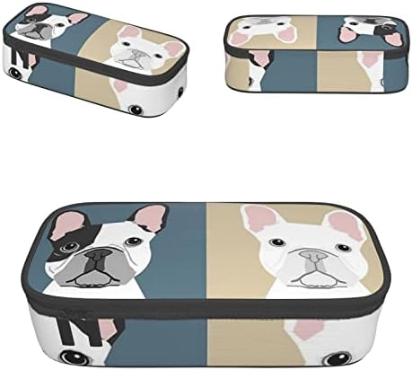 AseeLo French Bulldog Lápis Case Big Capacle Pen bolsa, grande bolsa de armazenamento Durável 3 Compartimento