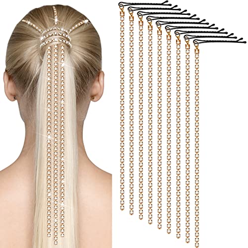 9 PCs Rhinestone Chain Tassel Punk Chain Chain With Clips Ponytail Multi Strand Chain Clips Braids Pirate Chente Extension Acessórios