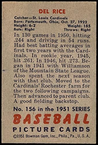 1951 Bowman 156 Del Rice St. Louis Cardinals Ex Cardinals