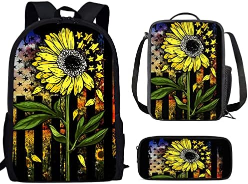 Coloranimal American Flag Sunflower Print School Backpack Set Set