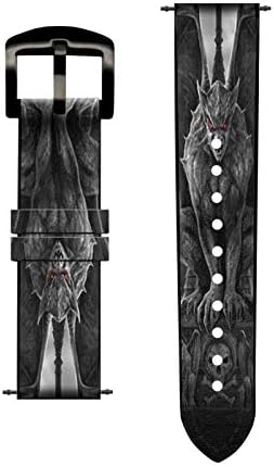 CA0111 Gargoyle Devil Demon Leather & Silicone Smart Watch Band Strap for Garmin Approach S40, Forerunner 245/245/645/645, Venu Vivoactive