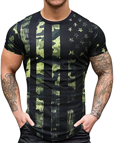 Camisas de treino de verão para homens homens casuais dia da independência Camuflagem impressa em redonda camiseta de pescoço