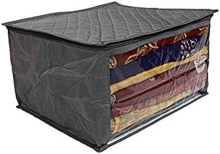 Kuber Industries Quilted 2 peças de saree de cetim, 3 camadas, cinza