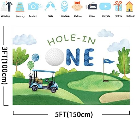 Svbright Golf 1º Feliz Aniversário Buraco 5wx3h Hole em um desenho animado aquarela de grama verde esportes com tema