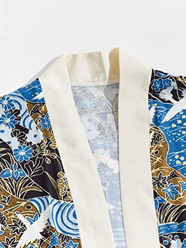FLOERNS Men's 2 Peça Roupent Kimono Tops com shorts de cordão