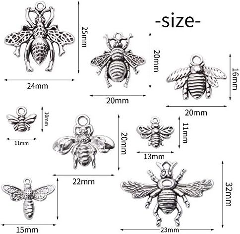 72 peças variadas antigas prateadas abelhas encantos de metal os encantos de insetos de mosca pingentes de artesanato para fabricação