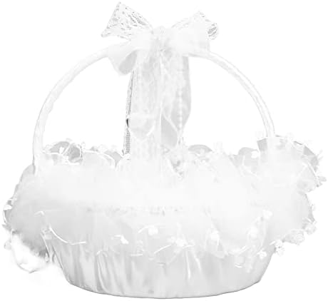 Cesto de menina de flores, cesta de flores elegante estilo portátil material de renda ampla cesta de casamento para festa de casamento