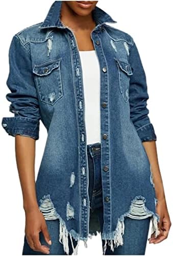 Open Windbreaker para mulheres viagens de queda de queda moderna de manga comprida Butrow-down Breakbreaker Fit Denim