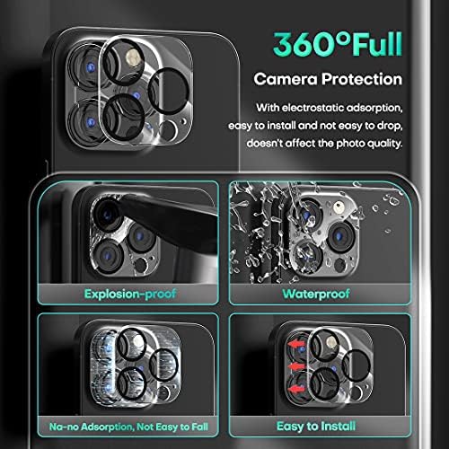 Hatoshi 3 Pacote Protetor de tela de vidro temperado para iPhone 13 Pro Max com 3 protetor de lente de câmera de
