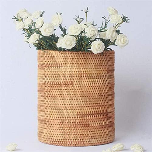 Aoof Handmade Rattan Woven Wastebaskets, lixo de cesta de armazenamento multifuncional lixo de vime de vime Creative