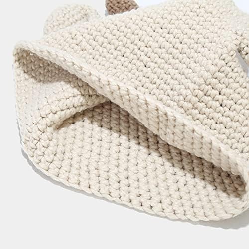 Chapéu de malha de inverno para mulheres elásticas de inverno Urso ouvido outono de inverno grãos de crochê fofinhos