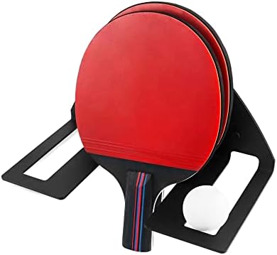 QWORK Ping Pong Rack de armazenamento de paddle, suporte para tênis de mesa, segura 6 bolas e 4 raquetes, slot de