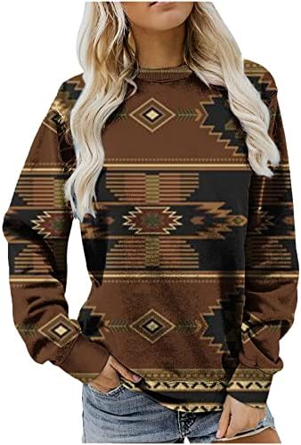 Mulheres Western asteca Aztec Camisa étnica Vintage Geométrico Gráfico Gráfico Gráfico Crewneck Blusa Fit Loose Casual