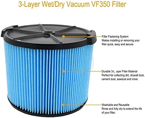 EWUFDHD 3 Pacote de pó de pó de pó de limpeza Substituição de filtro HEPA Compatível com Ridgid VF3500 3-4,5 galões Filtros