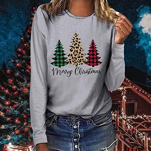 Senhoras Feliz Natal de manga comprida camiseta Mulheres Xmas Leopard Buffalo Plaid Tree Pullover Top Trendy Sweatshirt confortável