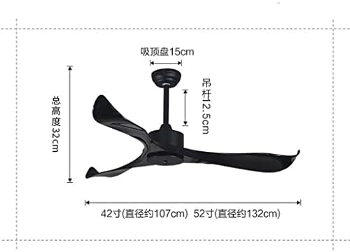 Fã de teto decorativo KFJBX de 52 polegadas com controle remoto sem ventiladores de teto preto claro com luz 220V