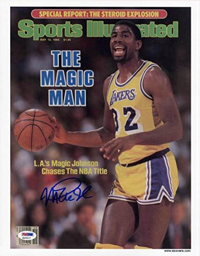 Magic Johnson assinou a Sports Illustrated Print La Lakers ITP PSA/DNA autografado - revistas autografadas da NBA
