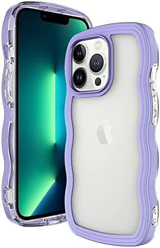 Iaiyoxi fofa moldura de onda cacheada moldura à prova de choque compatível com iPhone Case 14 Pro Max, Câmera de proteção