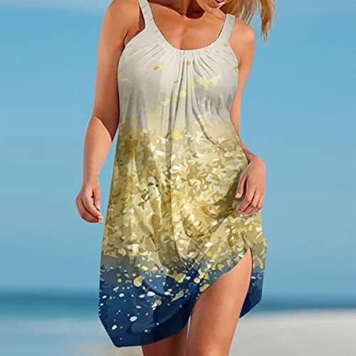 Vestido de estampa tropical feminina Tropical Vestido de verão Spaghetti Strap Cami Sun Dress Beach Floral Swing Tunic Dress