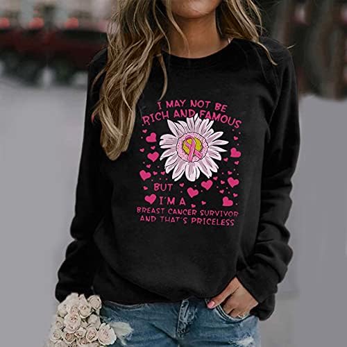 Mulheres de manga longa de manga longa Pullover de pullocatomia de mama Camiseta de câncer de mama treino de camisetas