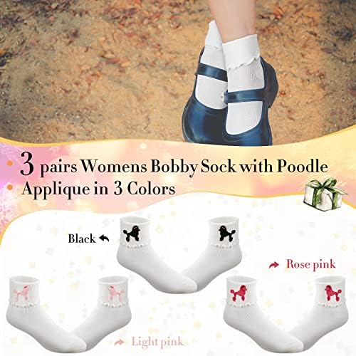 Hercicy Womens Bobby Sock 3 Pars Poodle Applique 50s Trajes para meninas Poodle Meias para crianças Adultos Retro Party