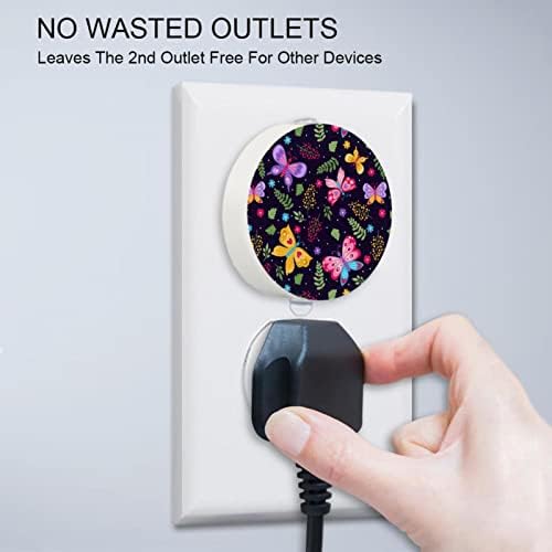 2 Pacote de plug-in Nightlight Night Night Night Butterflies Dark Folhas com sensor do anoitecer para o quarto para o quarto de crianças,