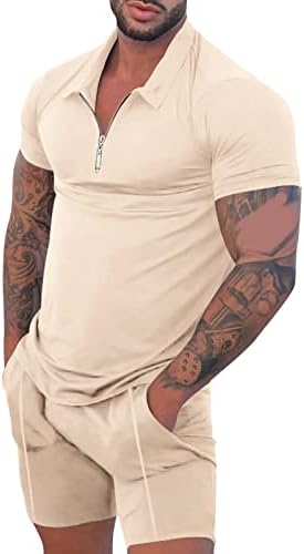Camisa masculina e shorts definir roupas de verão Casual Manga curta Zíper de camisa para homens Surfos de 2 peças Conjunto