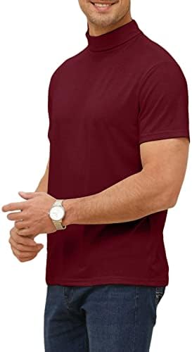 Moda Angbater Homens de Turtleneck de Manga curta Camisas Basic Slim Fit Undershirt Soll Color Pullover camisetas