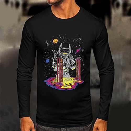 Tamas de manga comprida de Zddo Men Tops Fall Slim Fit Funny Funny Astronaut Print Crewneck Tir shirt Athletic Sports Casual