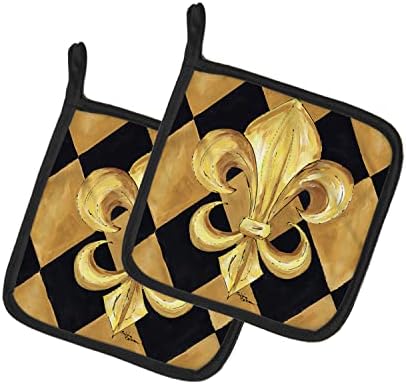 Tesouros de Caroline 8125PTHD Black and Gold Fleur de Lis New Orleans Par de porta