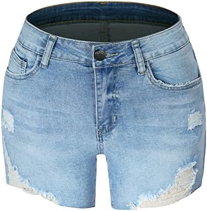 Shorts de jeans de cintura alta feminino de verão de verão casual de cor sólida rasgada com estação estressada