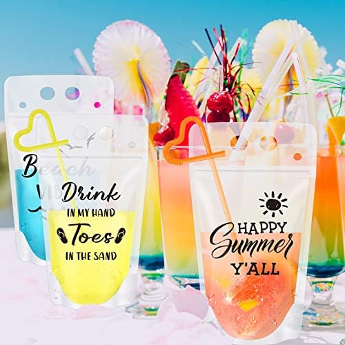 Bolsas de bebida de verão com palhas de praia bolsas para adultos bolsas de bebidas translúcidas para festas stand up suco bolsas