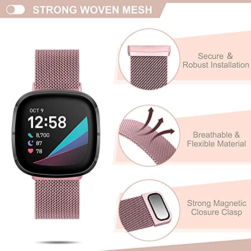 Runostrich Bandas de aço inoxidável compatíveis com Fitbit Versa 3/Fitbit Sense, Metal Mesh Mesh Substituição Strapol