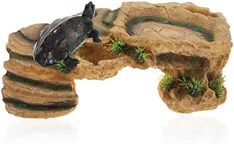 Vocoste Turtle Basking Platform, Réptil Subbing Resina Shale Tortoise Rock Aquarium Ornament, cáqui, 13,4 x6.3 x4.3